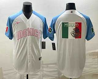 Men%27s Mexico Baseball Big Logo 2023 White Blue World Classic Stitched Jersey3->2023 world baseball classic->MLB Jersey